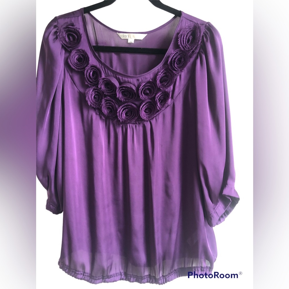 Cleo Purple Top with Roses